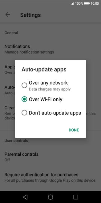 To turn on automatic update of apps using mobile network, press Over any network.