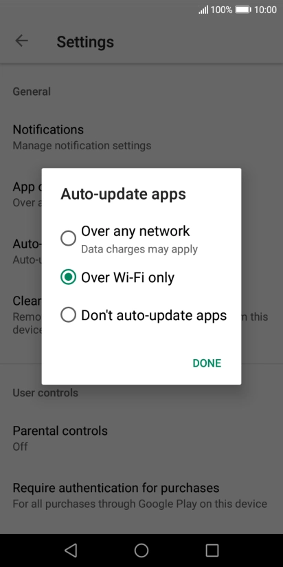 To turn on automatic update of apps using mobile network, press Over any network.