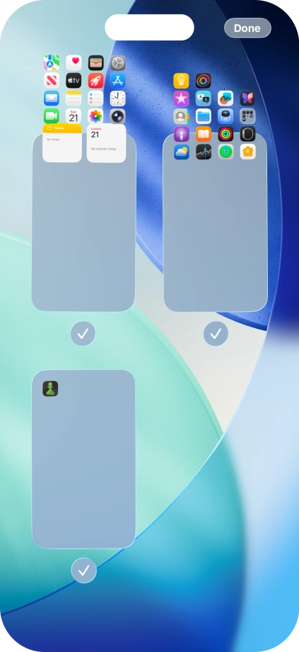Press the fields below the required home screen pages to select or deselect them.