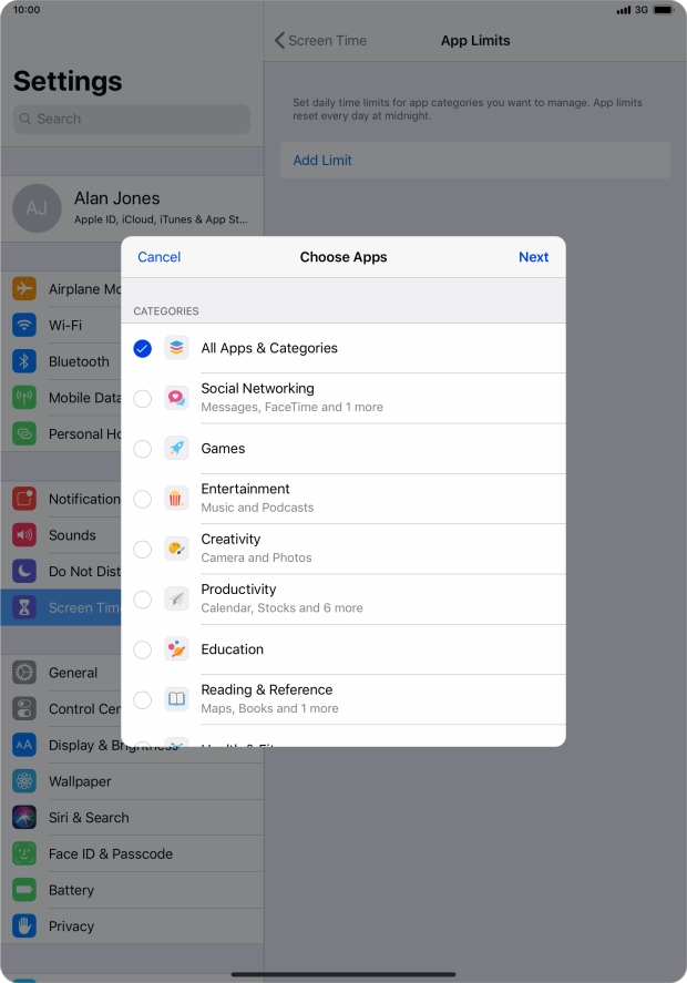 Press the required categories.
