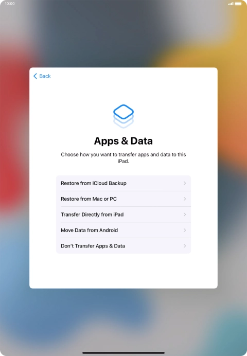 Press Don't Transfer Apps & Data and follow the instructions on the screen to finish the activation. Press Don't Transfer Apps & Data and follow the instructions on the screen to finish the activation.