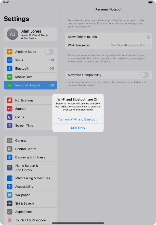 If Wi-Fi is turned off, press Turn on Wi-Fi and Bluetooth.