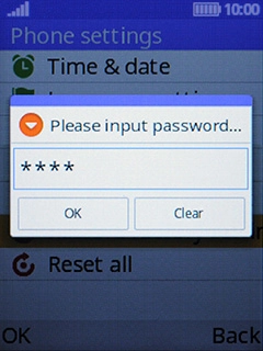 Key in the recovery password (default is 1234) and press the Left selection key.