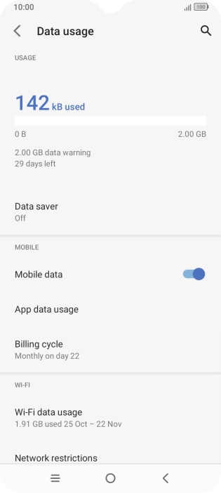 The total data usage is displayed. The total data usage is displayed.