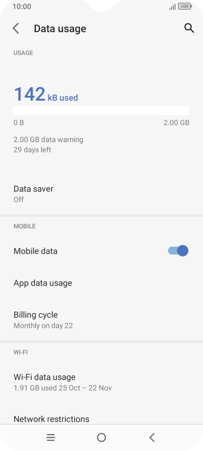 The total data usage is displayed. The total data usage is displayed.