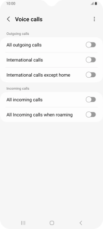 Press the indicator next to the required barring type to turn the function on or off.