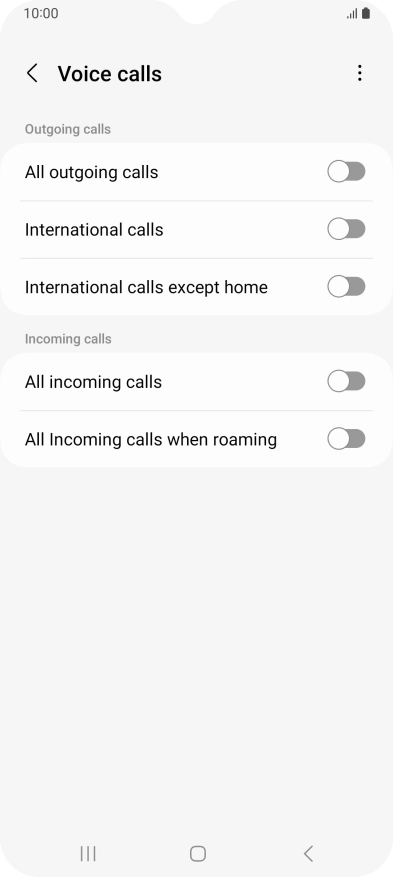 Press the indicator next to the required barring type to turn the function on or off.