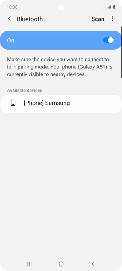 Press the required Bluetooth device and follow the instructions on the screen to pair the device with your phone.