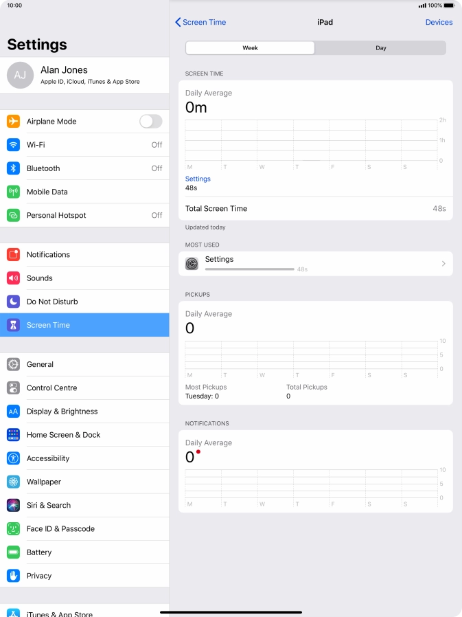 The use for the past week is displayed next to Total Screen Time.