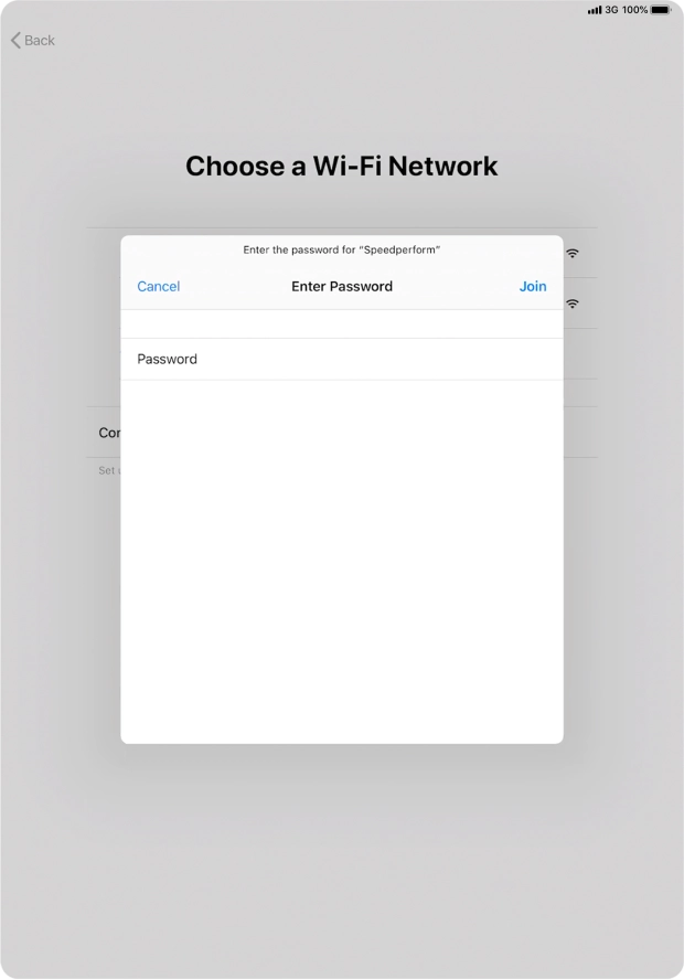 Key in the password for the Wi-Fi network and press Join.