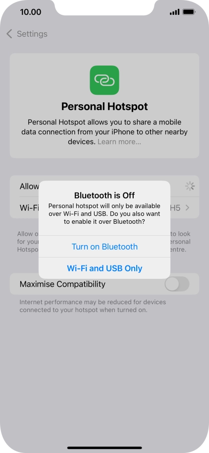If Wi-Fi is turned on, press Wi-Fi and USB Only.