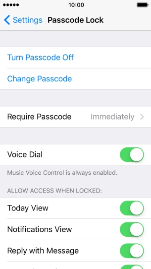 Press Turn Passcode Off and key in the phone lock code.