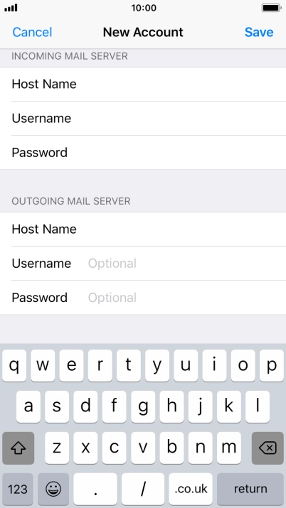 Press Username and key in the username for your email account. Please note that if you're using Vodafone's outgoing server, leave the username field empty.