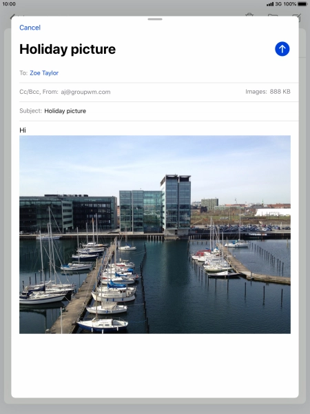 Press the send icon when you've finished your email message. Press the send icon when you've finished your email message.