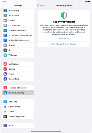 Press Turn On App Privacy Report to turn on the function.