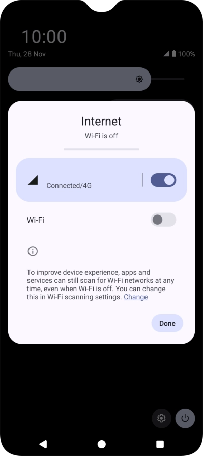 Press the mobile data indicator to turn the function on or off.