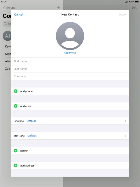 Press First name and key in the first name.