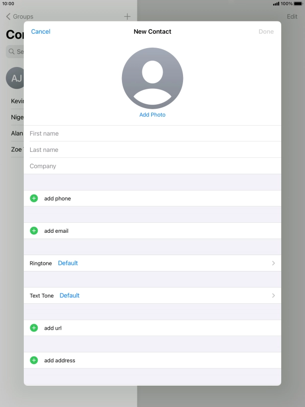 Press First name and key in the first name.