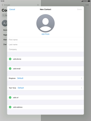 Press First name and key in the first name. Press First name and key in the first name.