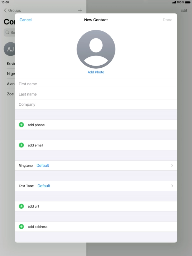 Press First name and key in the first name. Press First name and key in the first name.