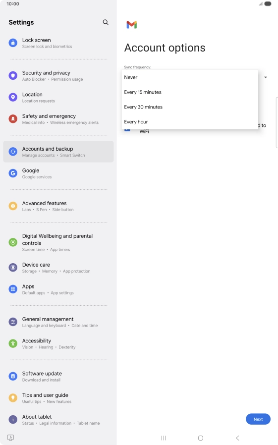 Press the required setting.