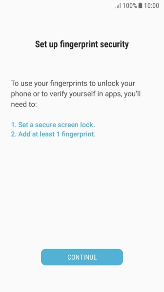 Press CONTINUE and follow the instructions on the screen to create an additional phone lock code.