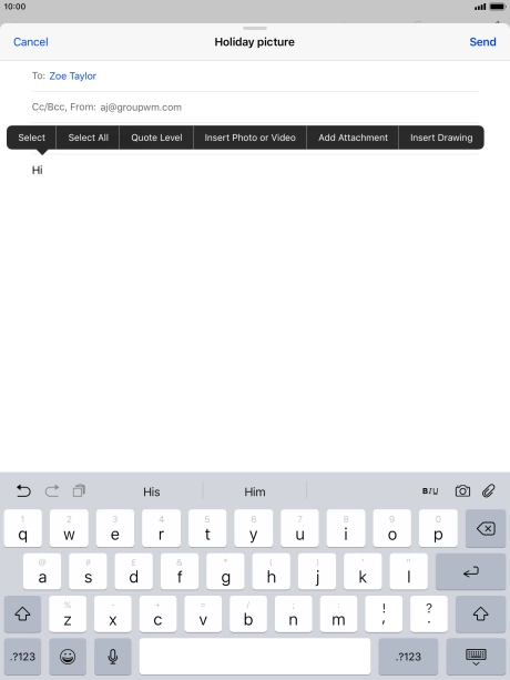 Press Insert Photo or Video and follow the instructions on the screen to attach a picture or a video clip. Press Insert Photo or Video and follow the instructions on the screen to attach a picture or a video clip.