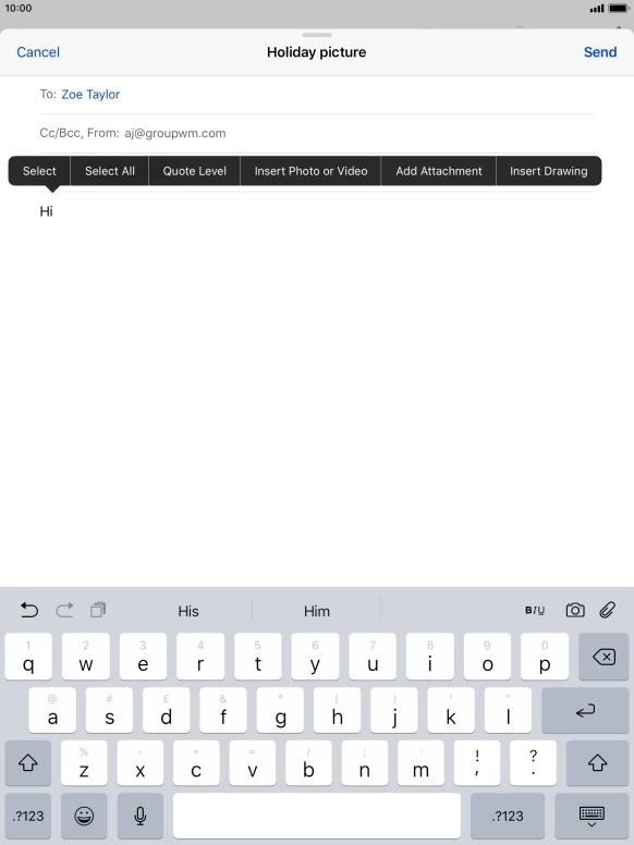 Press Insert Photo or Video and follow the instructions on the screen to attach a picture or a video clip. Press Insert Photo or Video and follow the instructions on the screen to attach a picture or a video clip.