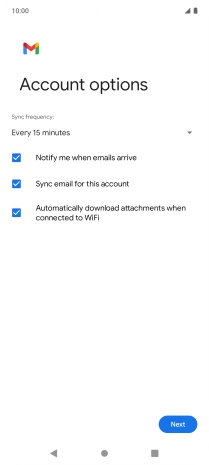 If this screen is displayed, you email account has been recognised and set up automatically. Follow the instructions on the screen to key in more information and finish setting up your phone.