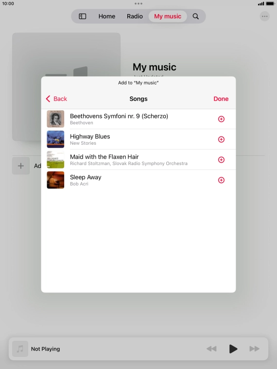 Go to the required category and press the add icon next to the required audio file.