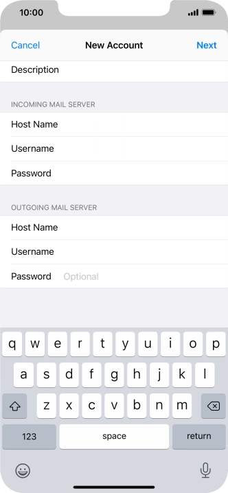 Press Password and key in the password for your email account. Please note that if you're using Vodafone's outgoing server, leave the password field empty.