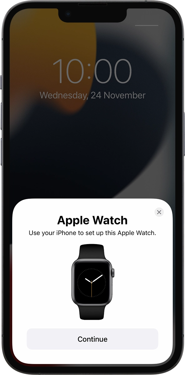 On your phone: Press Continue and follow the instructions on your phone to place the watch face in the middle of your phone's camera viewfinder.