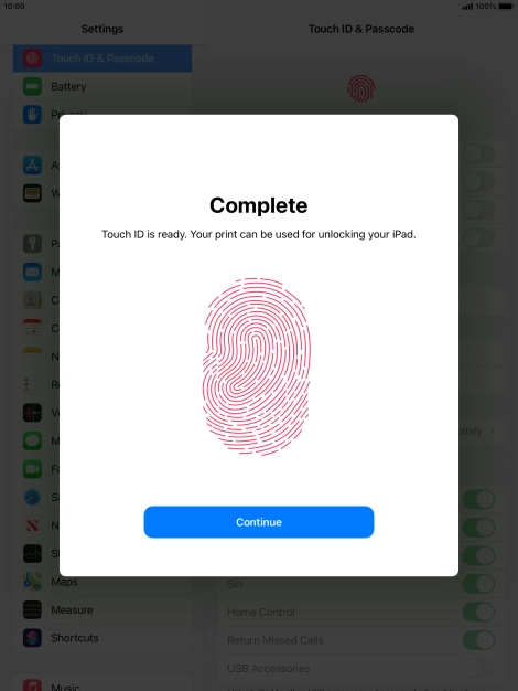 Press Continue. If you haven't previously selected a lock code, key in a code of your own choice twice.