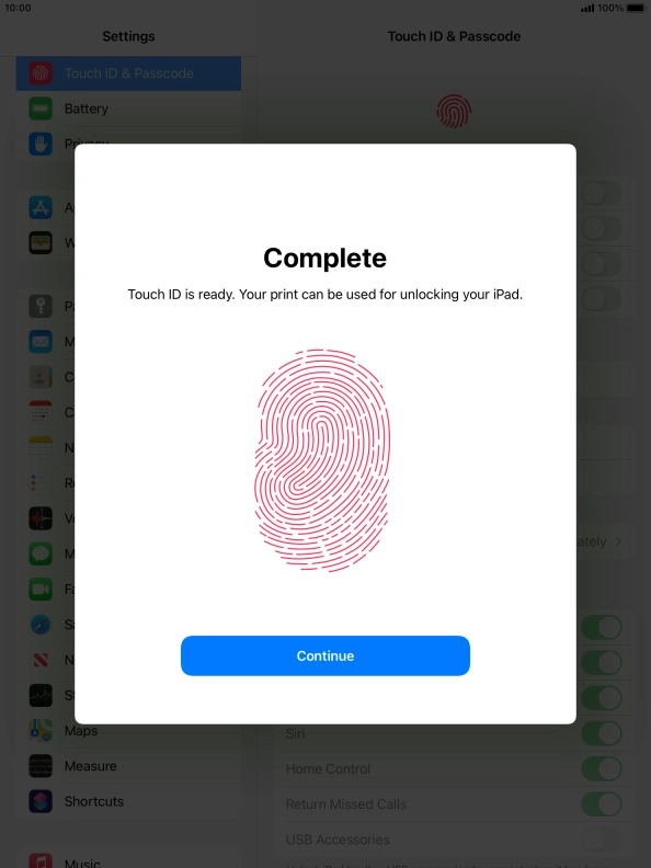 Press Continue. If you haven't previously selected a lock code, key in a code of your own choice twice.