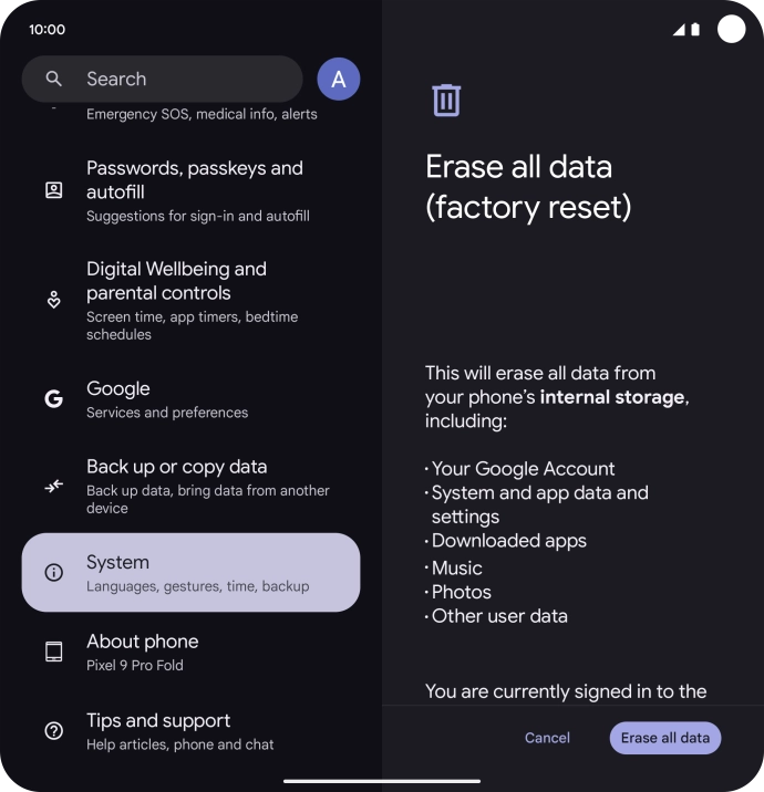 Press Erase all data.