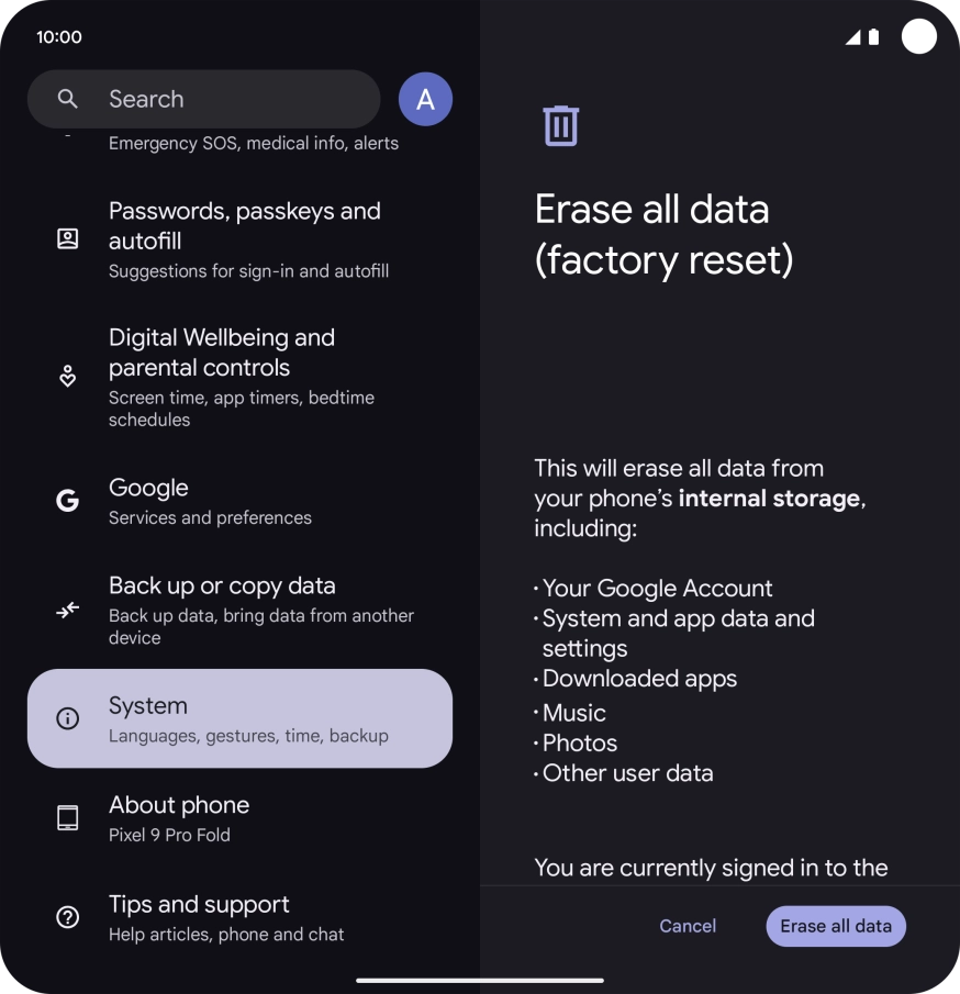 Press Erase all data.