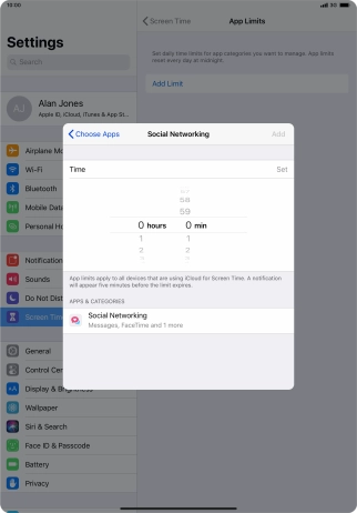 Set the required time limit for use of the selected category.