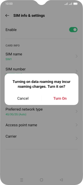 If you turn on the function, press Turn On.