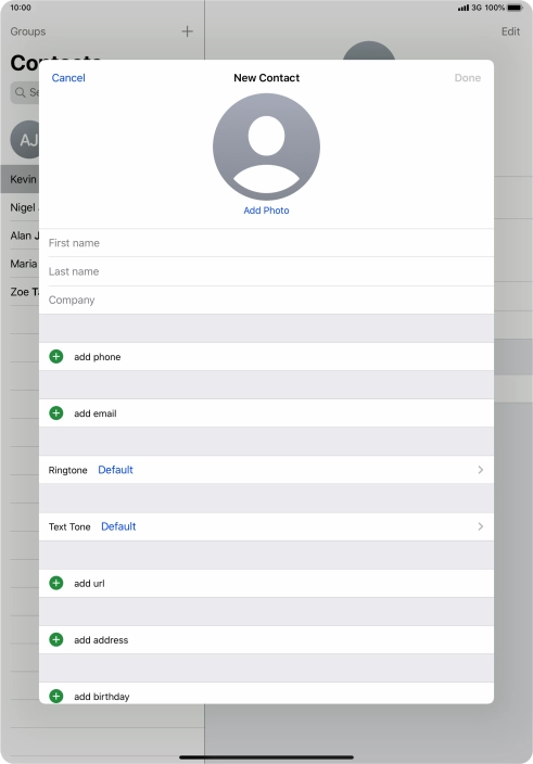 Press First name and key in the first name.