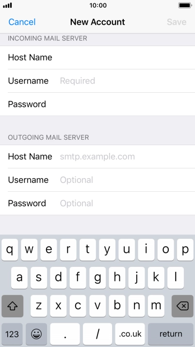 Press Username and key in the username for your email account.