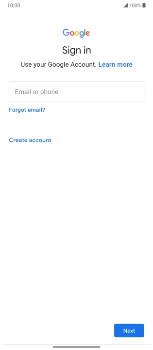 If you don't have a Google account, press Create account and follow the instructions on the screen to create an account.