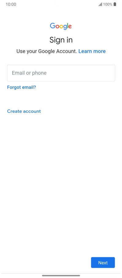 If you don't have a Google account, press Create account and follow the instructions on the screen to create an account.