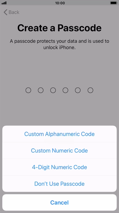 Follow the instructions on the screen to turn on use of phone lock code or press Don't Use Passcode.