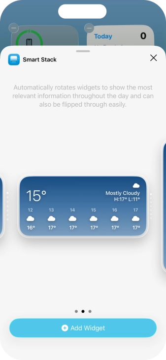Slide your finger right or left on the screen to select the required widget size. Slide your finger right or left on the screen to select the required widget size.