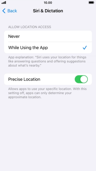 Press the required setting to turn the function on or off.