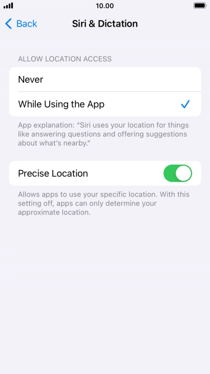 Press the required setting to turn the function on or off.