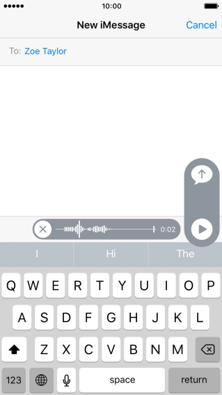 Let go to stop the sound recording and press arrow up to send the sound recording.