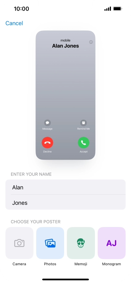 Press the required category and follow the instructions on the screen to select and save the required picture to your Contact Poster.