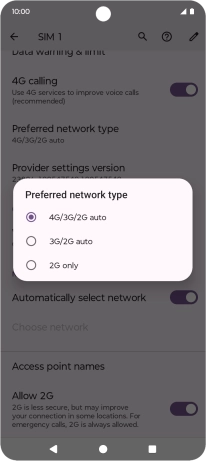 Press the required network mode.