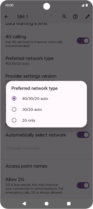 Press the required network mode.